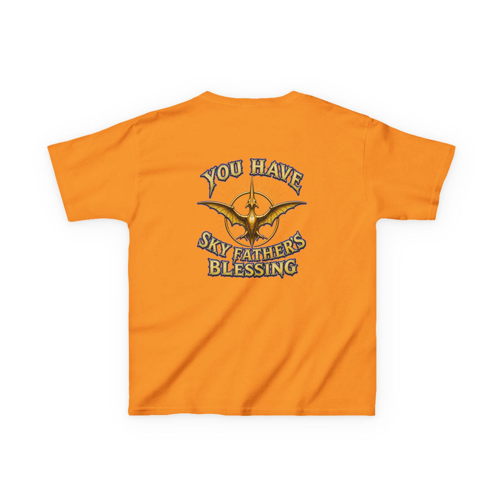 Kids T-Shirt — "All Hail Sky Father!" Pteranodon Skull Graphic Tee (Front & Back)