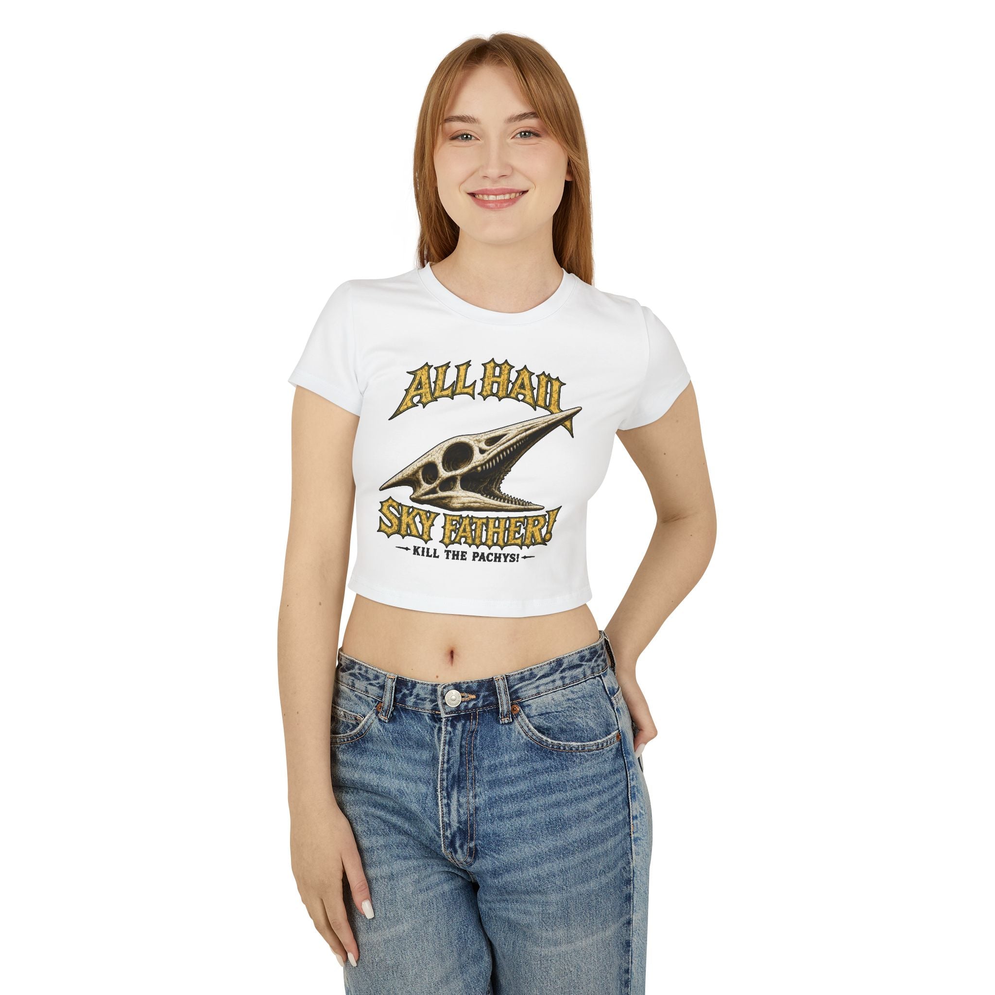 All Hail Sky Father! Crop Tee — Vintage Pteranodon Graphic Baby T‑Shirt
