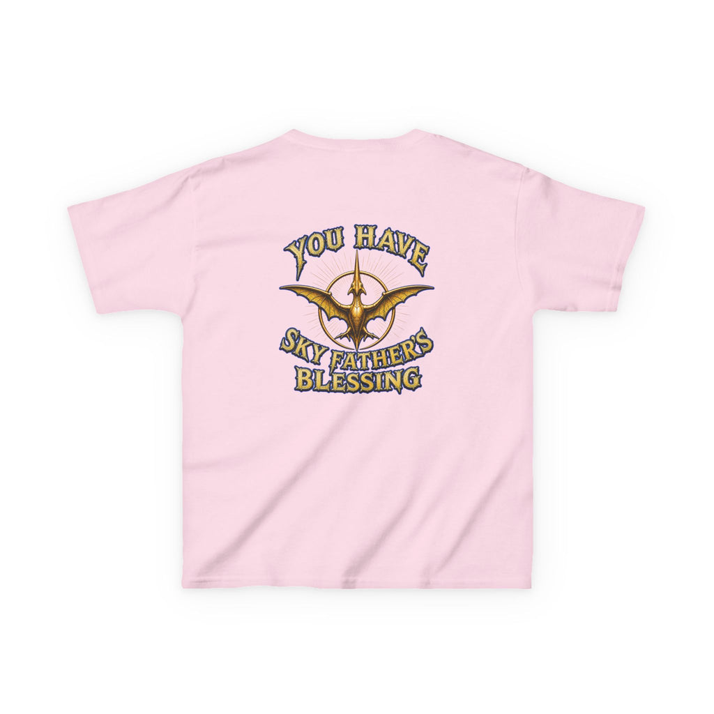 Kids T-Shirt — "All Hail Sky Father!" Pteranodon Skull Graphic Tee (Front & Back)