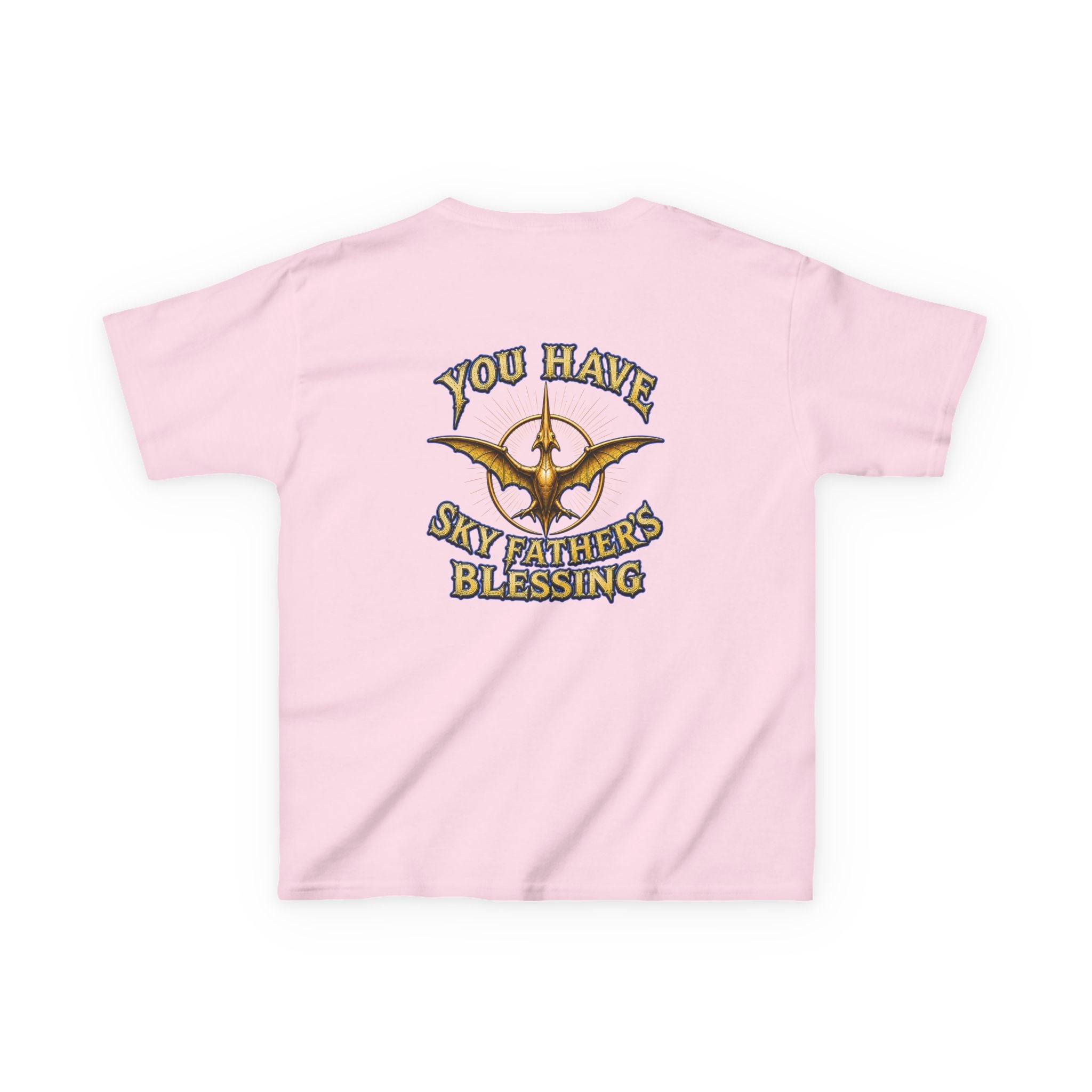 Kids T-Shirt — "All Hail Sky Father!" Pteranodon Skull Graphic Tee (Front & Back)