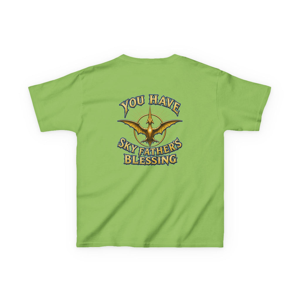 Kids T-Shirt — "All Hail Sky Father!" Pteranodon Skull Graphic Tee (Front & Back)