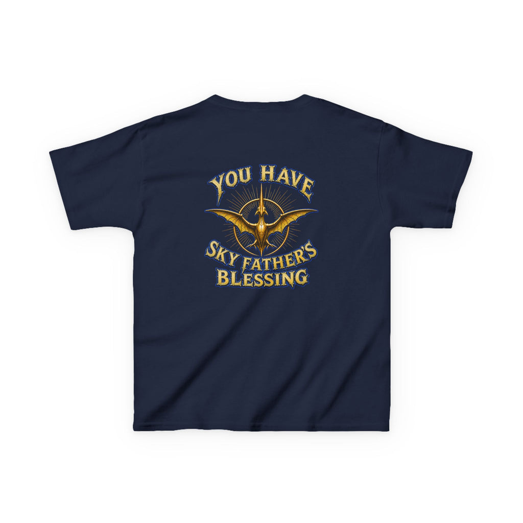 Kids T-Shirt — "All Hail Sky Father!" Pteranodon Skull Graphic Tee (Front & Back)