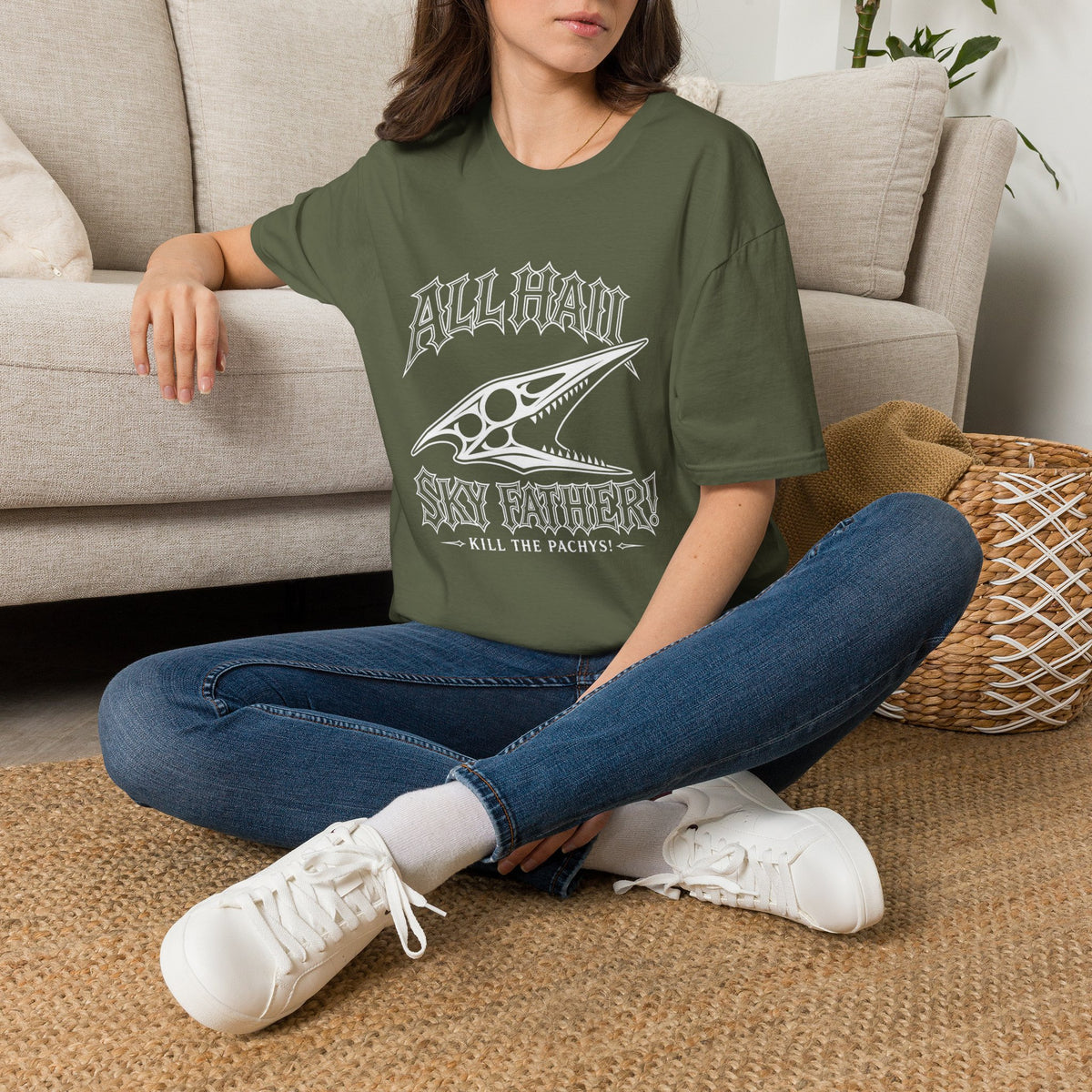 All Hail Sky Father T-Shirt — "All Hail Sky Father" Dinosaur Graphic Tee