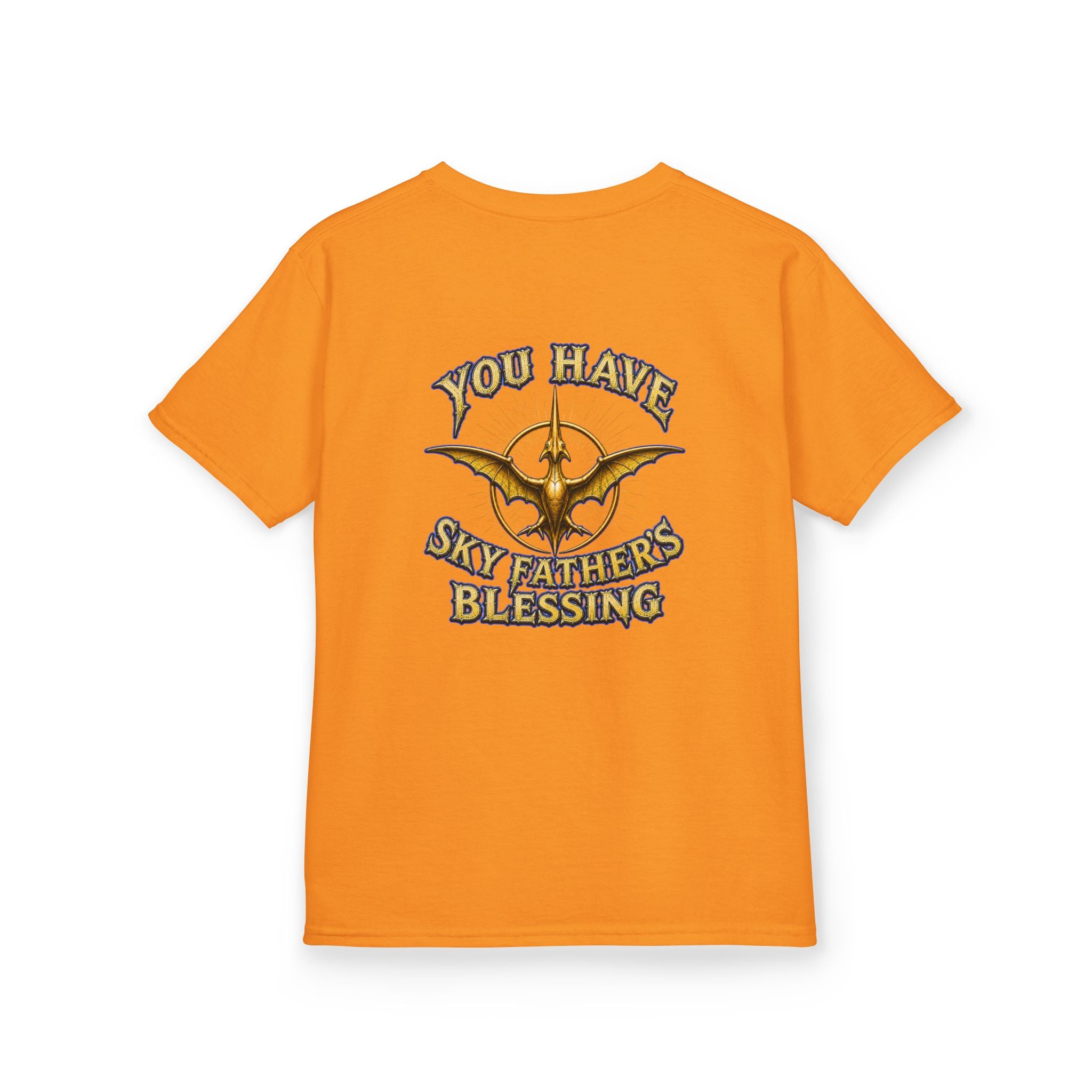 Kids T-Shirt — "All Hail Sky Father!" Pteranodon Skull Graphic Tee (Front & Back)