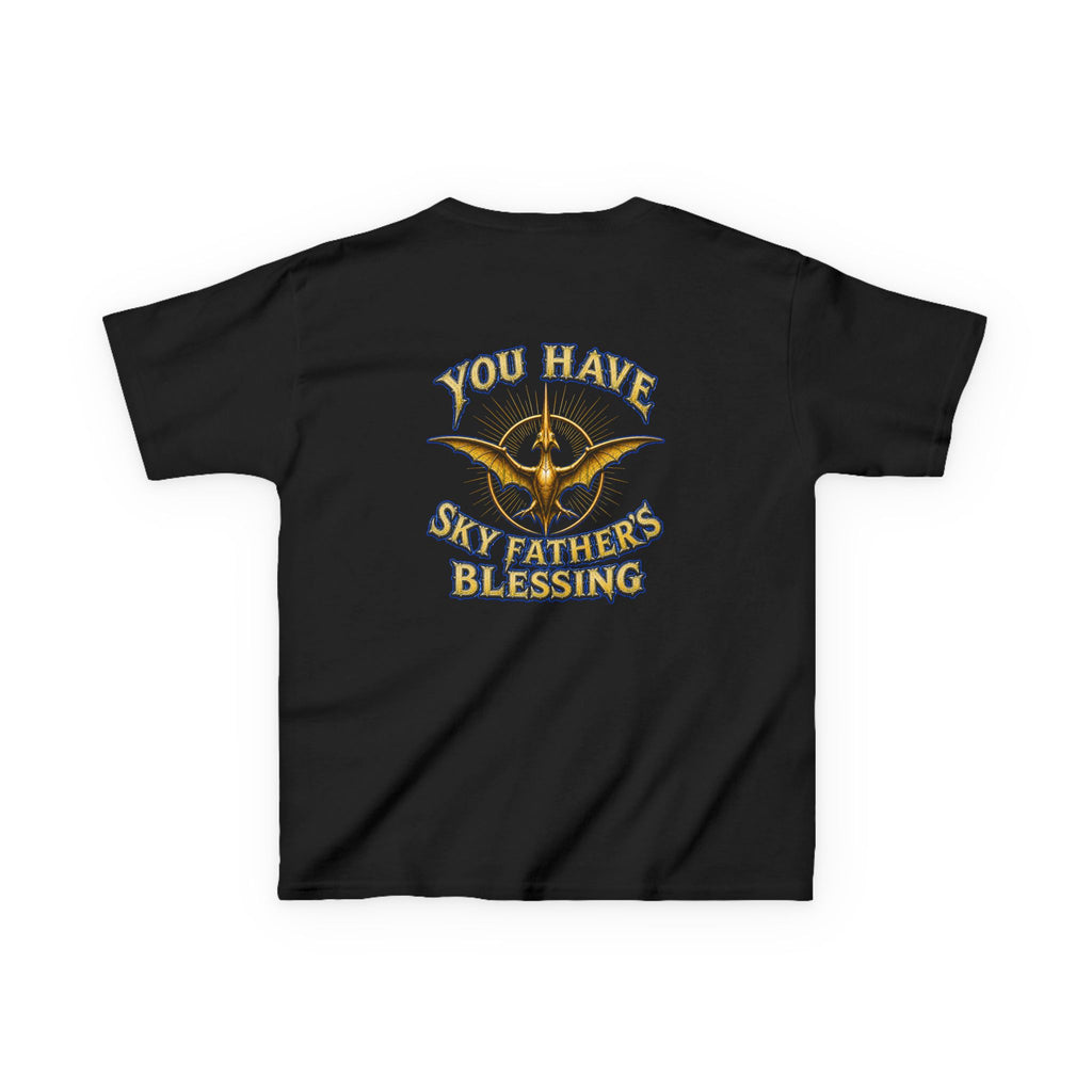 Kids T-Shirt — "All Hail Sky Father!" Pteranodon Skull Graphic Tee (Front & Back)