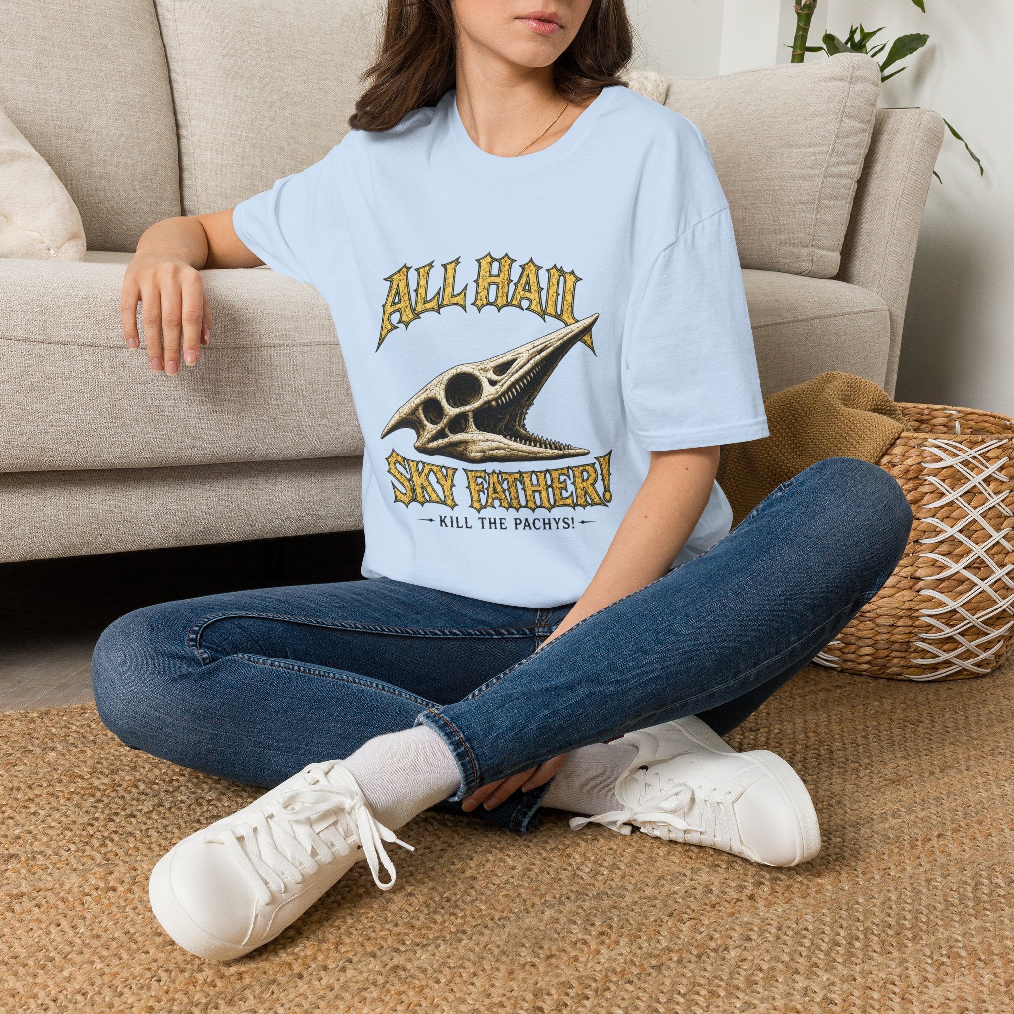 All Hail Sky Father T-Shirt — "All Hail Sky Father" Dinosaur Graphic Tee