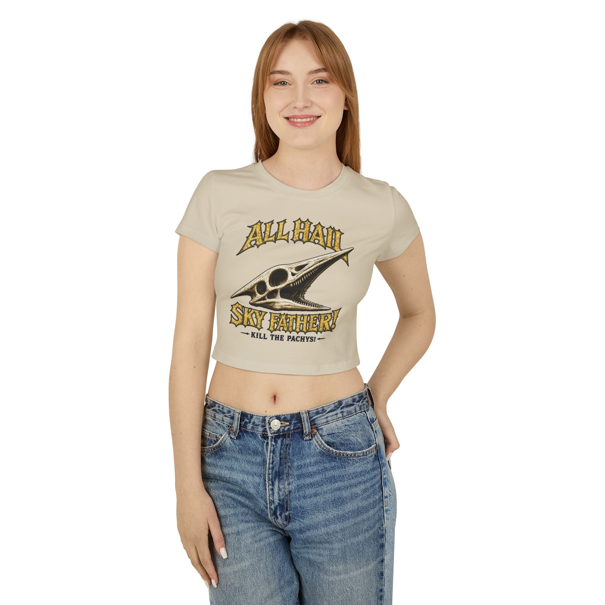 All Hail Sky Father! Crop Tee — Vintage Pteranodon Graphic Baby T‑Shirt