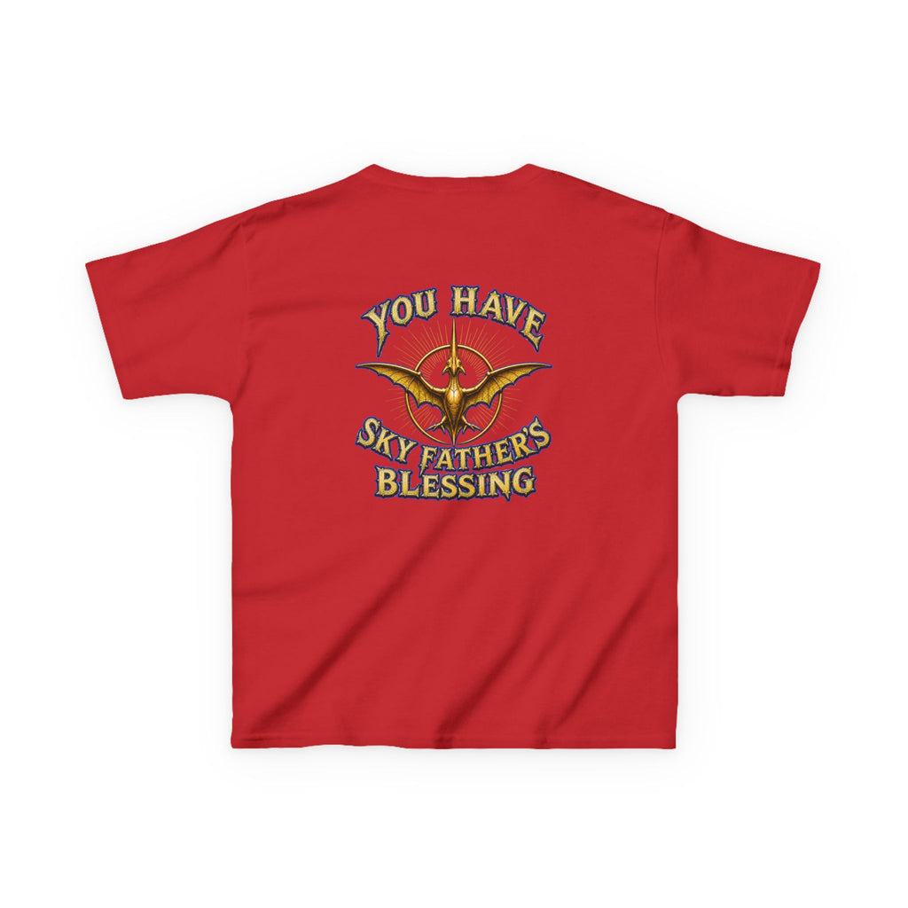 Kids T-Shirt — "All Hail Sky Father!" Pteranodon Skull Graphic Tee (Front & Back)