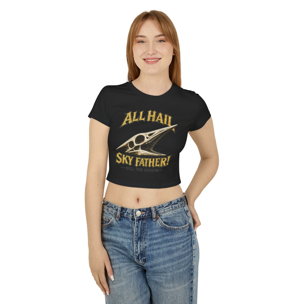 All Hail Sky Father! Crop Tee — Vintage Pteranodon Graphic Baby T‑Shirt