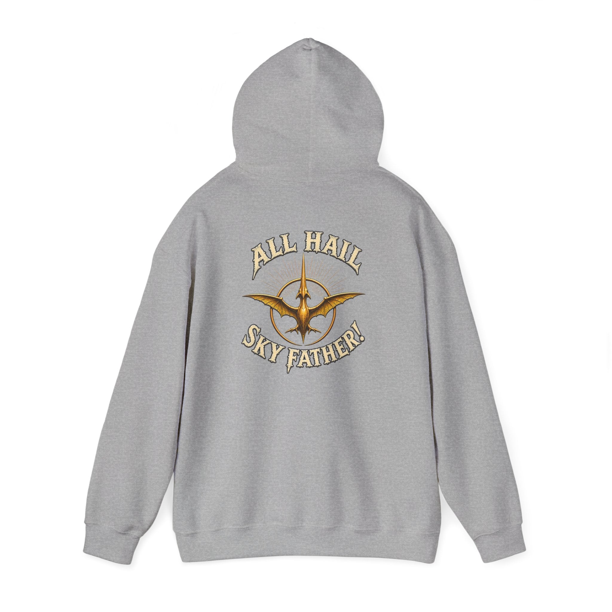 Sky Father Pteranodon Hoodie — "All Hail Sky Father" Graphic Hooded Sweatshirt