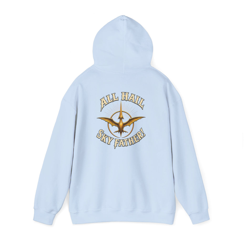 Sky Father Pteranodon Hoodie — "All Hail Sky Father" Graphic Hooded Sweatshirt
