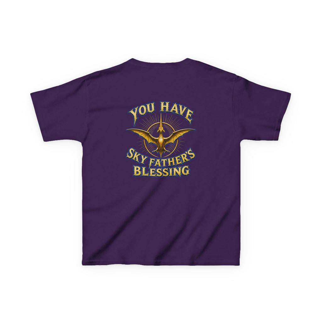 Kids T-Shirt — "All Hail Sky Father!" Pteranodon Skull Graphic Tee (Front & Back)