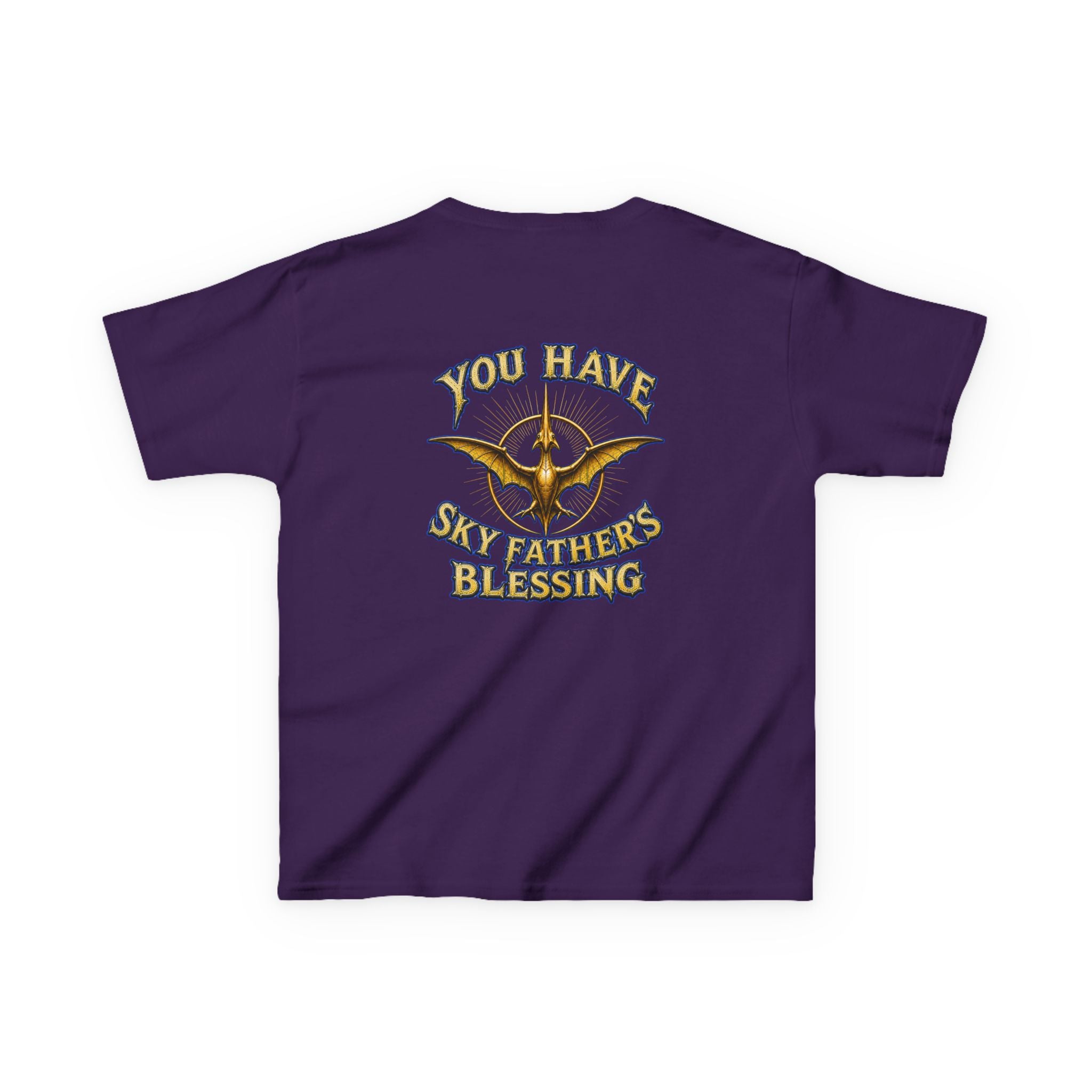 Kids T-Shirt — "All Hail Sky Father!" Pteranodon Skull Graphic Tee (Front & Back)