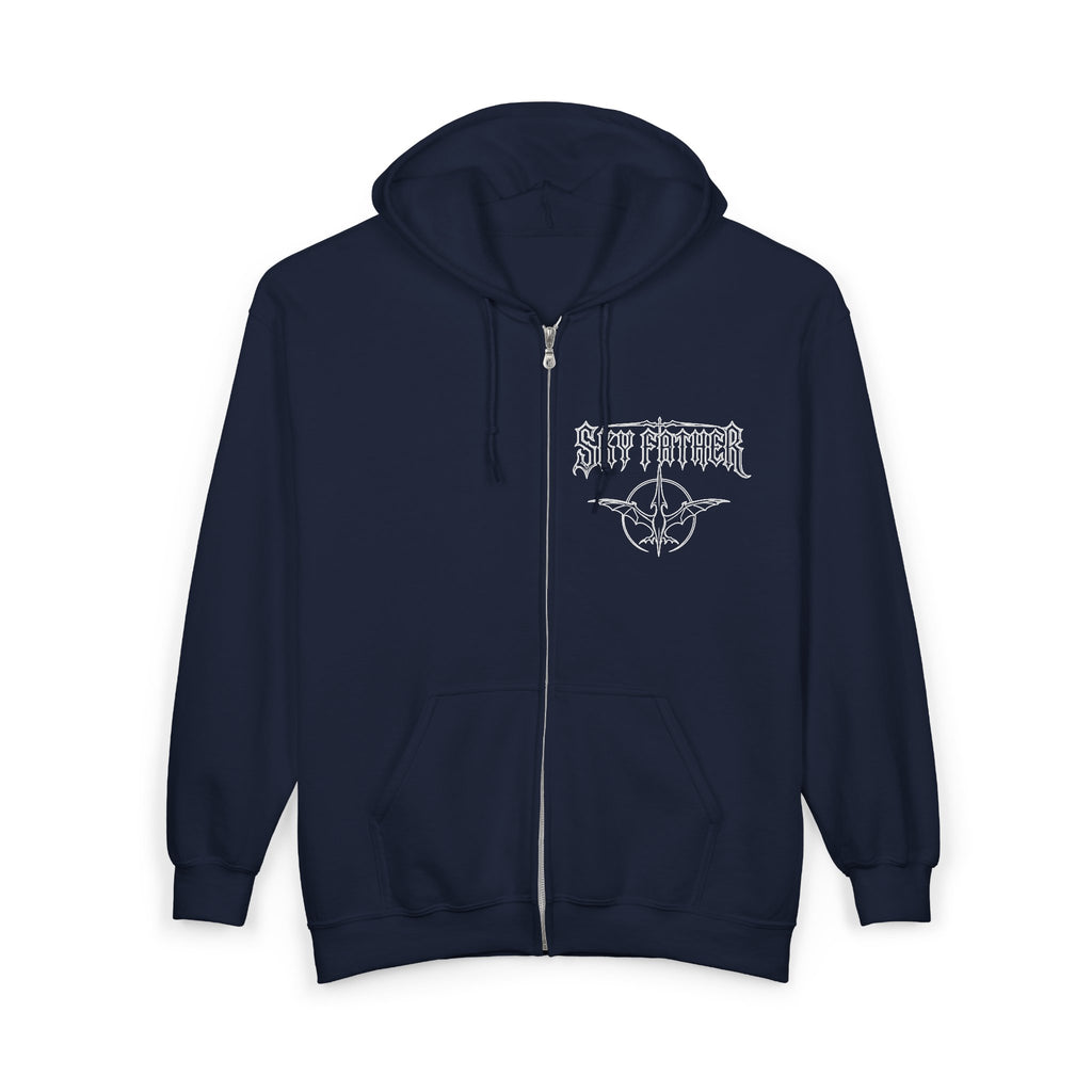 Sky Father Zip Hoodie — Retro Sky Father Graphic Full-Zip Sweatshirt