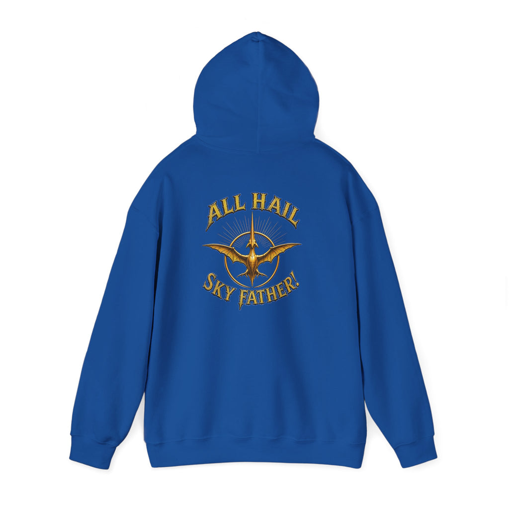 Sky Father Graphic Hoodie — "Kill the Pachys! / All Hail Sky Father!" Retro Dino Streetwear