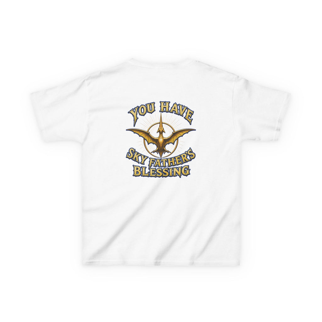 Kids T-Shirt — "All Hail Sky Father!" Pteranodon Skull Graphic Tee (Front & Back)