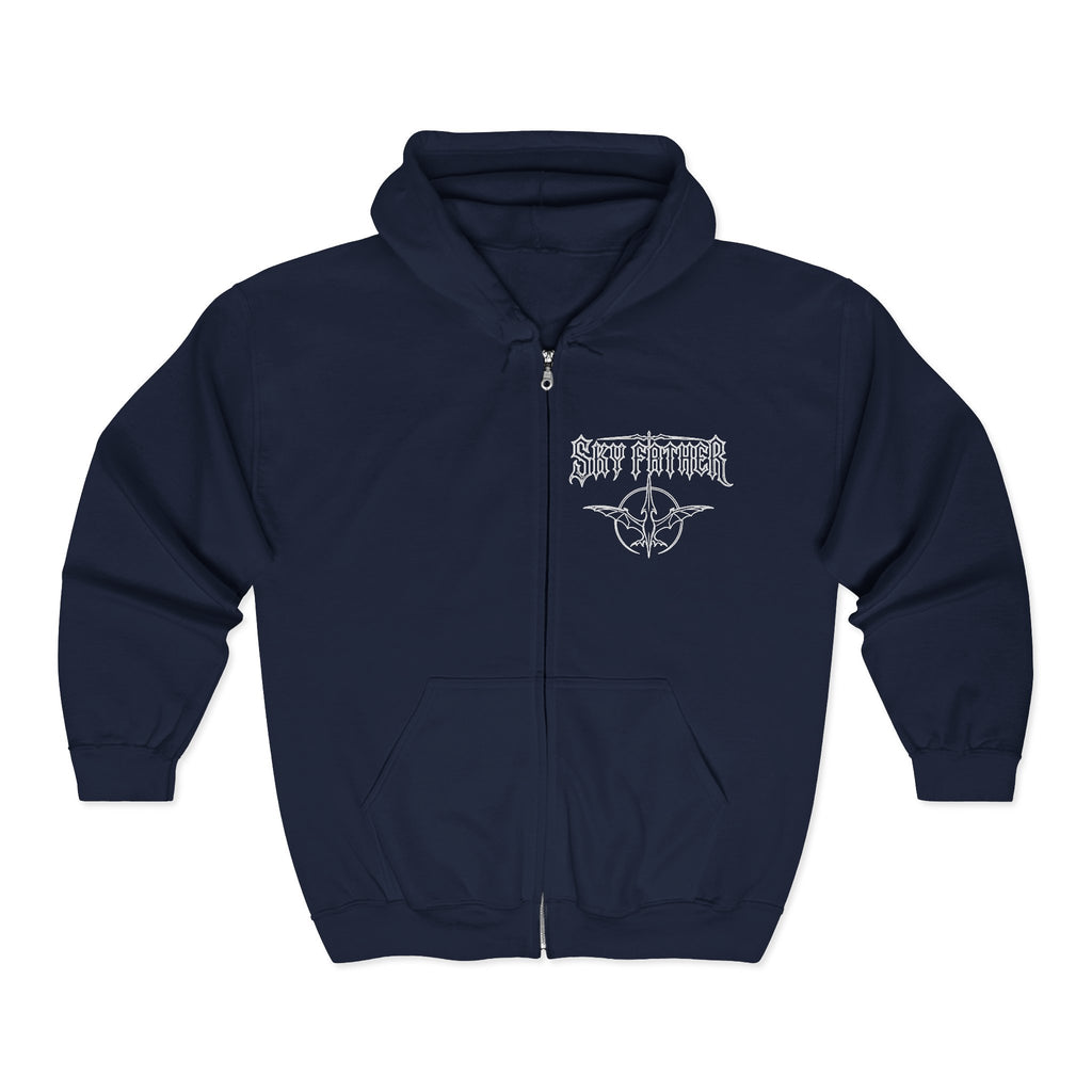 Sky Father Zip Hoodie — Retro Sky Father Graphic Full-Zip Sweatshirt